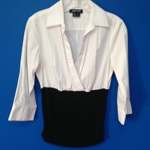 PAPERWHITE White Blouse with Black Knit Waist Sz M
